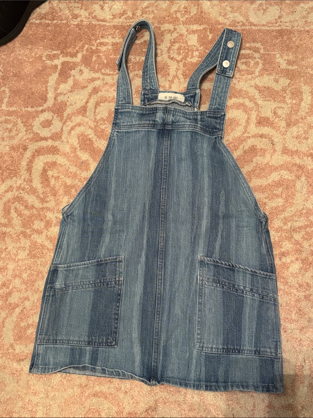 We The Free Light Blue Denim Overall Dress with Patch Pockets